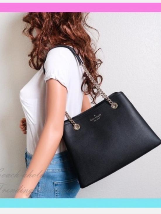 kate spade Handbags - Kate Spade Black Leather Shoulder Bag w/ Half Metal Chain Straps "Jordyn" Bag
